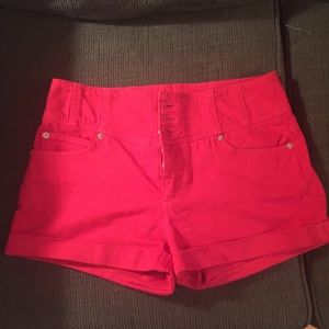 Red denim Bebe shorts
